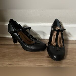 Elegant Black T-Strap Heels